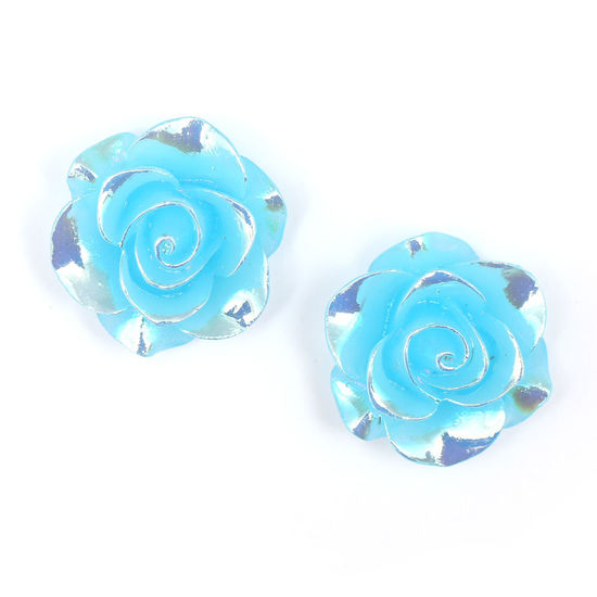 Sky blue flower with AB colour plated clip-on earrings