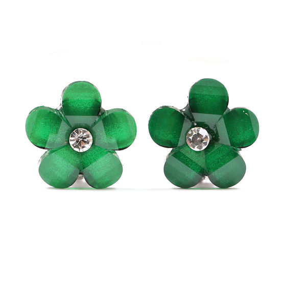 Dark green flower with rhinestone and crystal effect clip-on earrings