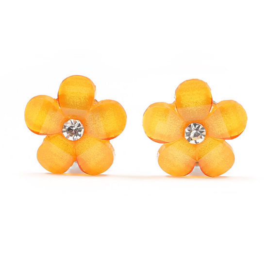 Orange flower with rhinestone and crystal effect clip-on earrings