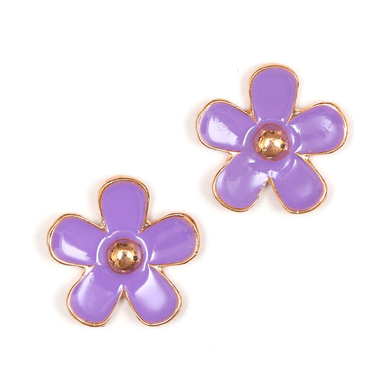 Rose gold-plated purple enamel flower