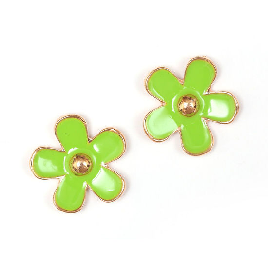 Rose gold-plated green enamel flower