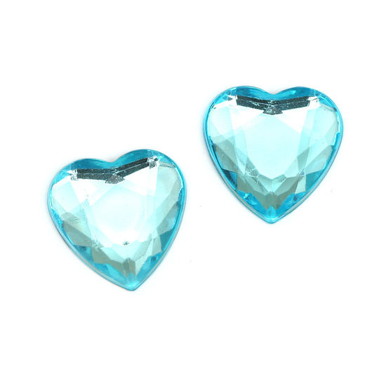 Sky blue faceted acrylic rhinestone heart clip-on earrings
