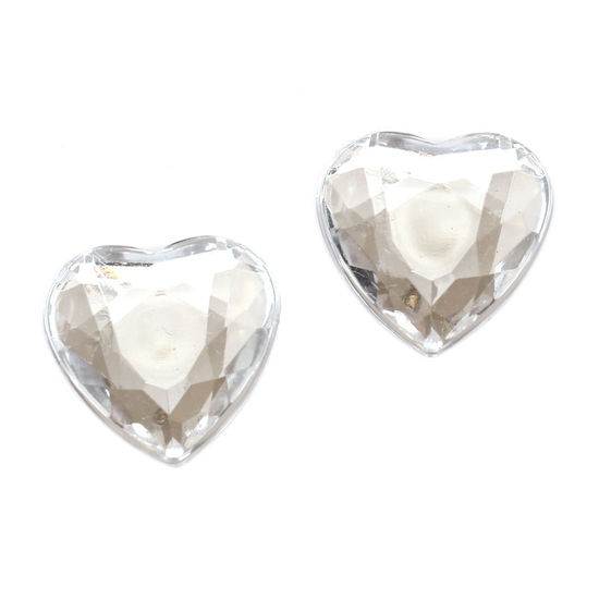 Clear faceted acrylic rhinestone heart clip-on earrings