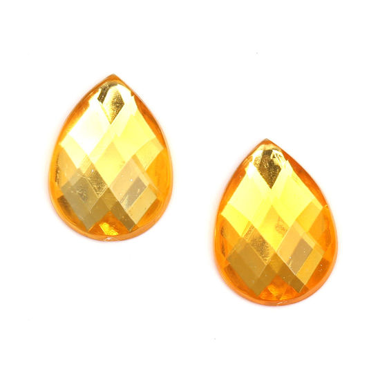 Gold-coloured faceted acrylic rhinestone teardrop clip-on earrings