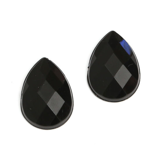 Black faceted acrylic rhinestone teardrop clip-on earrings