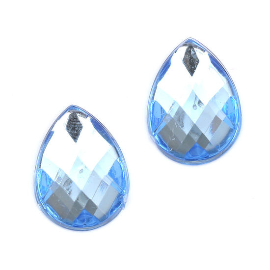 Light blue faceted acrylic rhinestone teardrop clip-on earrings