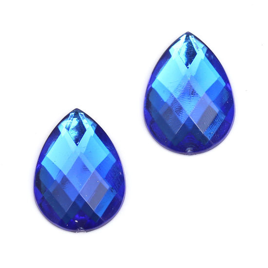 Medium blue faceted acrylic rhinestone teardrop clip-on earrings