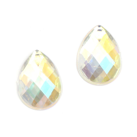 Clear with AB colour faceted acrylic rhinestone teardrop clip-on earrings