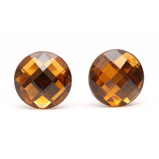 Saddle brown faceted acrylic rhinestone round button clip-on earrings