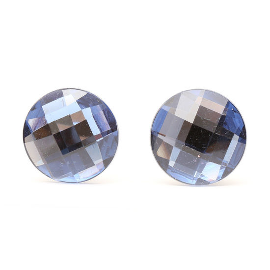 Medium blue faceted acrylic rhinestone round button clip-on earrings