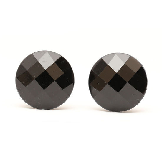 Black faceted acrylic rhinestone round button clip-on earrings