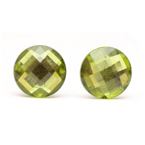 Lawn green faceted acrylic rhinestone round button clip-on earrings