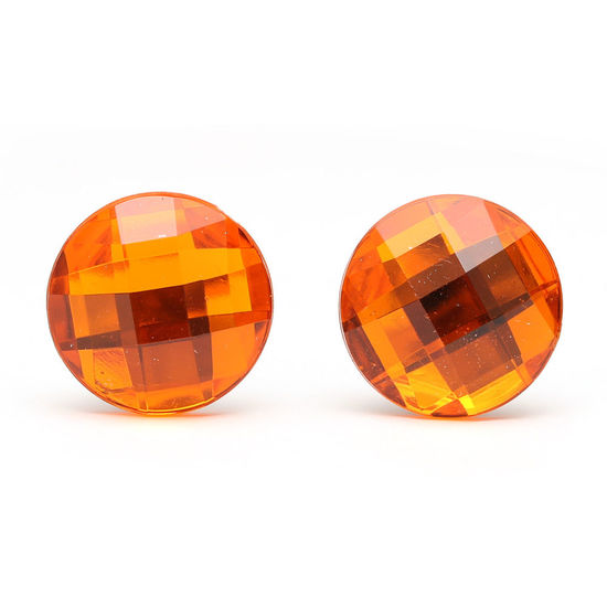 Dark orange faceted acrylic rhinestone round button clip-on earrings