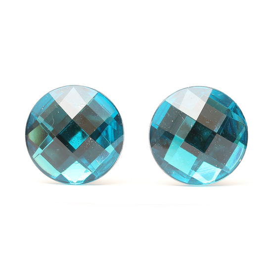 Teal faceted acrylic rhinestone round button clip-on earrings