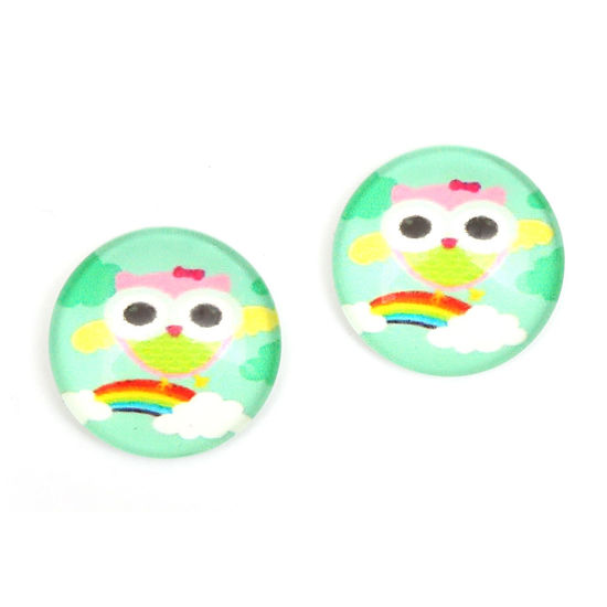 Green rainbow and owl printed glass with gold-tone clips