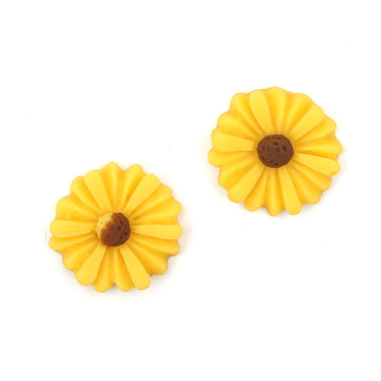 Yellow daisy flower with gold-tone clip earrings