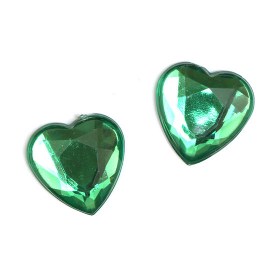 Sea green faceted acrylic rhinestone heart clip on earrings