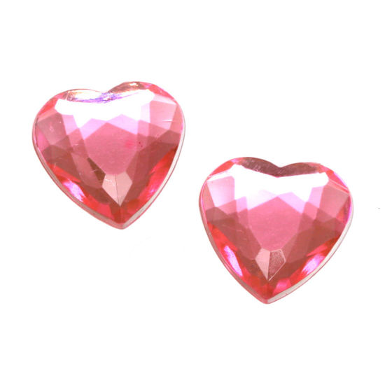 Hot pink faceted acrylic rhinestone heart clip on earrings