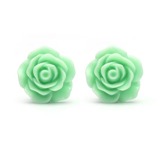 Aquamarine colour rose flower clip on earrings