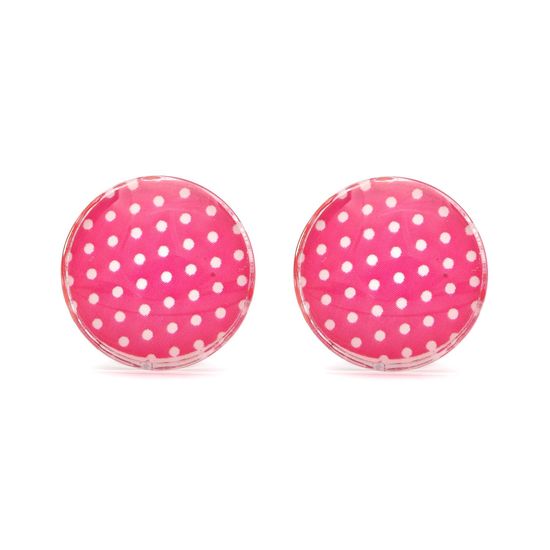 Pink and White Polka Dot Glass Print Button Clip...