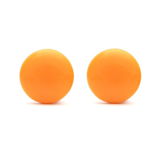 Plain Orange Acrylic Round Button Clip on Earrings
