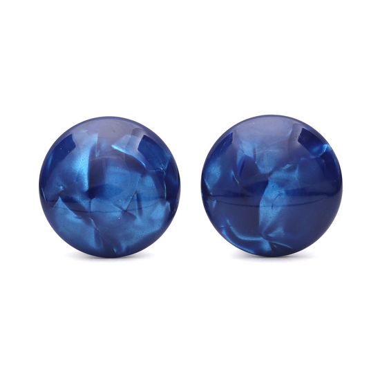 Dark Blue Marble Effect Round Button Clip on Earrings
