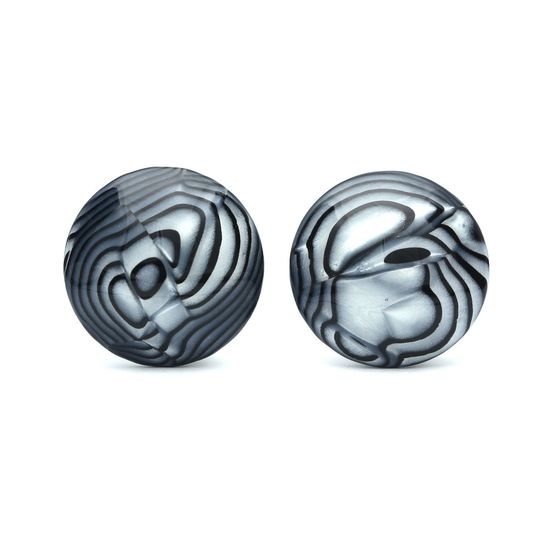 Black Striped Effect Round Button Clip on Earrings