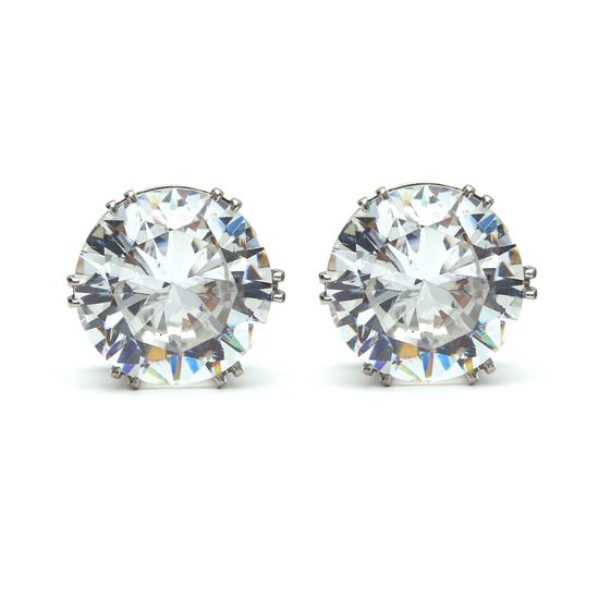 Brilliant Solitaire Cubic Zirconia Round Clip On Earrings