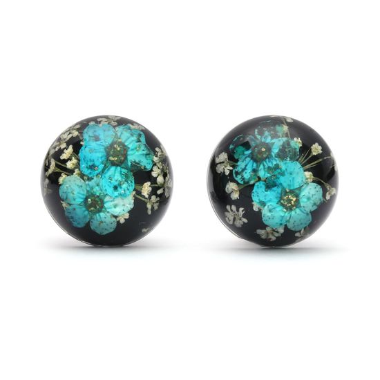 Sky Blue Real Flower Dome Resin Clip On Earrings