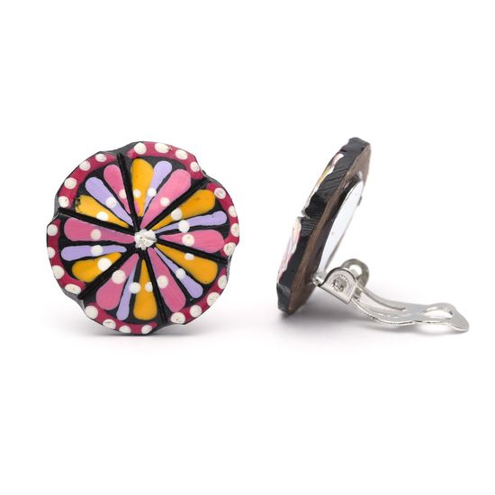 Pink and Yellow Dotty Flower Coconut Shell Button...