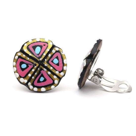 Pink Triangle with White Dots Coconut Shell Button...