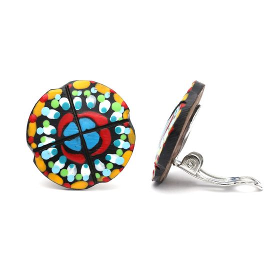 Blue and Red Spotty Flower Coconut Shell Button...