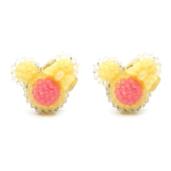 Yellow Pink Mouse Shaped Clip On Earrings