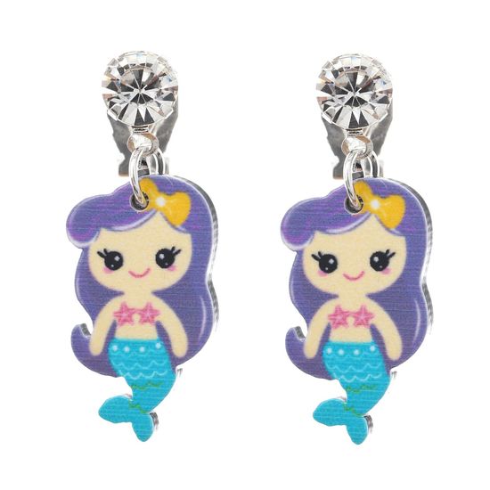 Blue Ocean Mermaid Drop Clip On Earrings