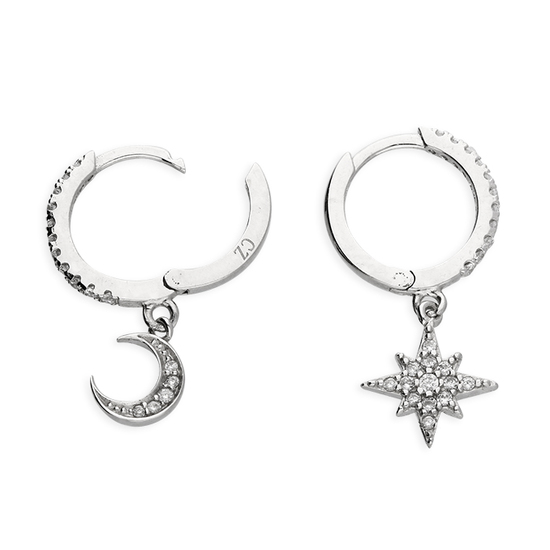 Moon and Star Asymmetric Earrings
