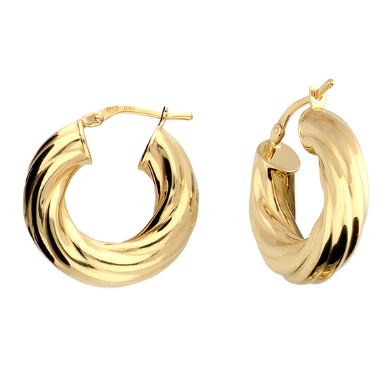 Thick Hoop Earrings with Swirl with 24ct YG Plating