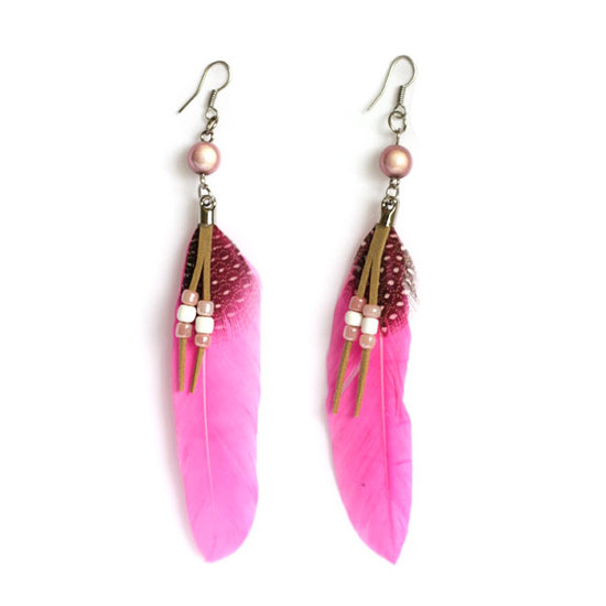 Light pink feather drop earrings