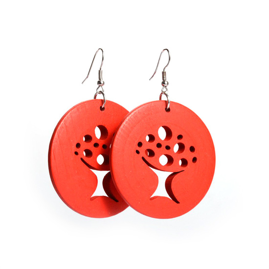 Red Tree of Life cut out design wooden hoop drop...