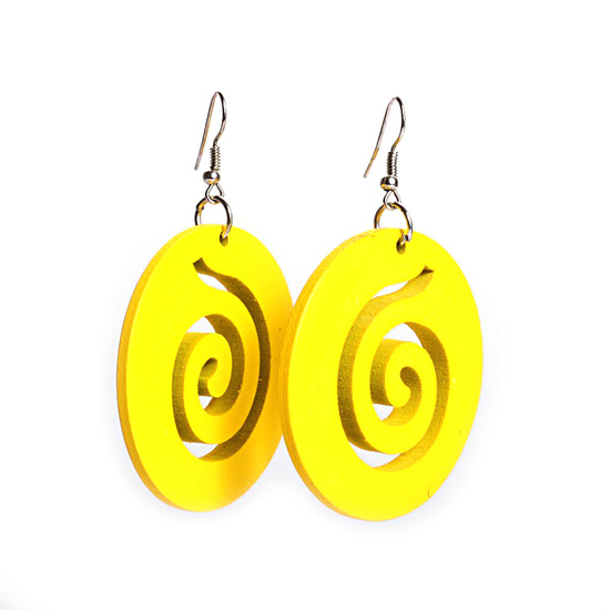 Yellow spiral cut out design wooden hoop drop...