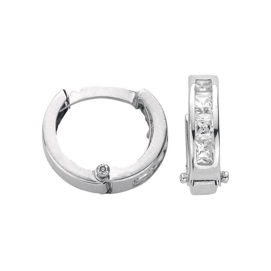 9ct White Gold Princess Cut CZ Hoop Earrings