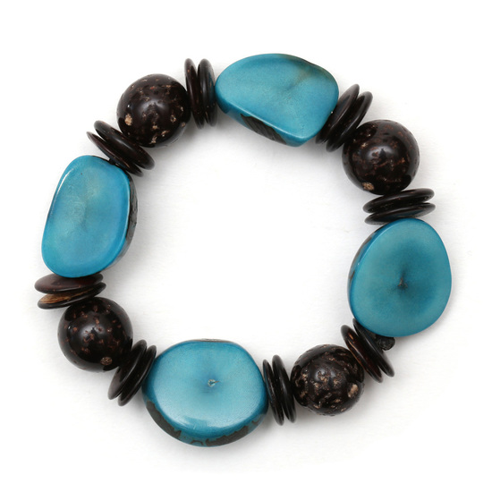 Elastisches Armband mit blau-gefärbten Tagua...