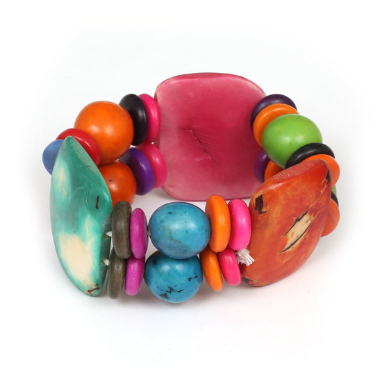 Handmade multicoloured rainbow Tagua nut, round...