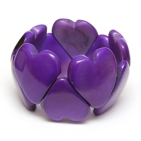 Handmade purple heart shape tagua elasticated bracelet