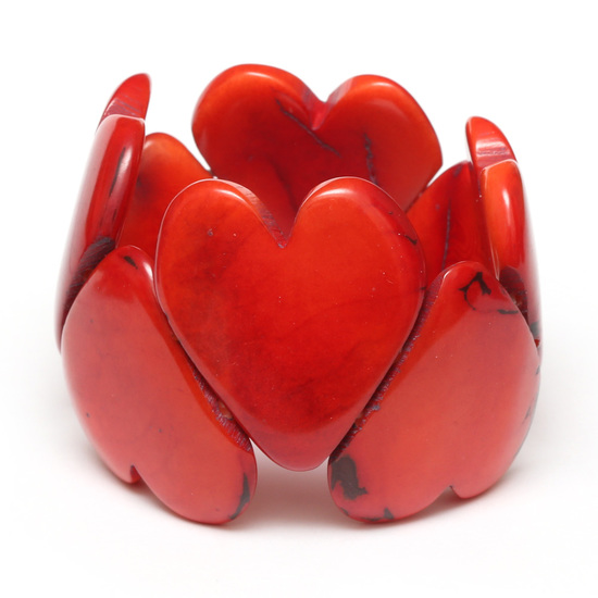 Handmade dark red heart shape tagua elasticated bracelet