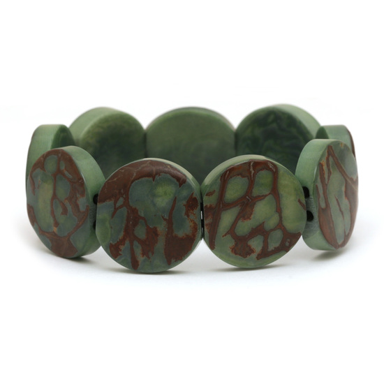 Olive vegetable ivory Tagua disc stretch handmade bracelet 
