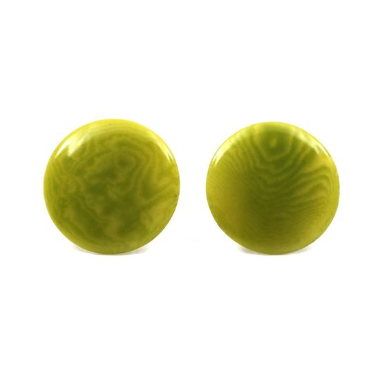 Lime Green Disc Button Tagua Clip On Earrings