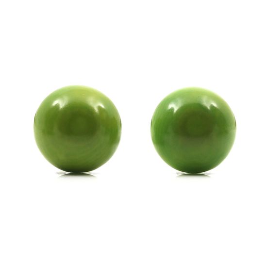 Lime Green Round Dome Tagua Clip On Earrings
