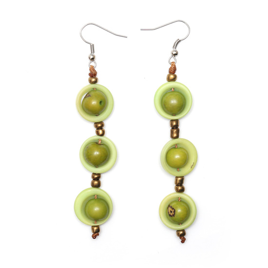 Green Tagua and Acai Berry Cascading Drop Earrings
