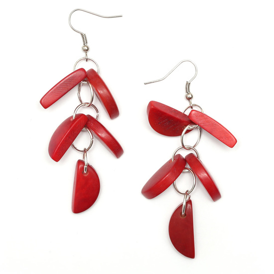 Red Tagua Half Moon Drop Earrings