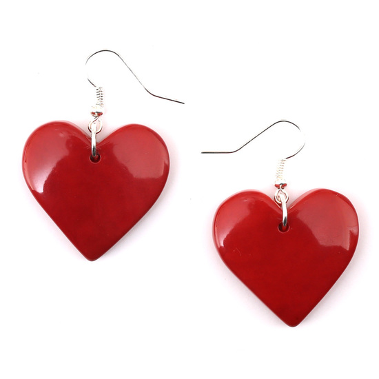 Red Hearts Tagua Drop Earrings